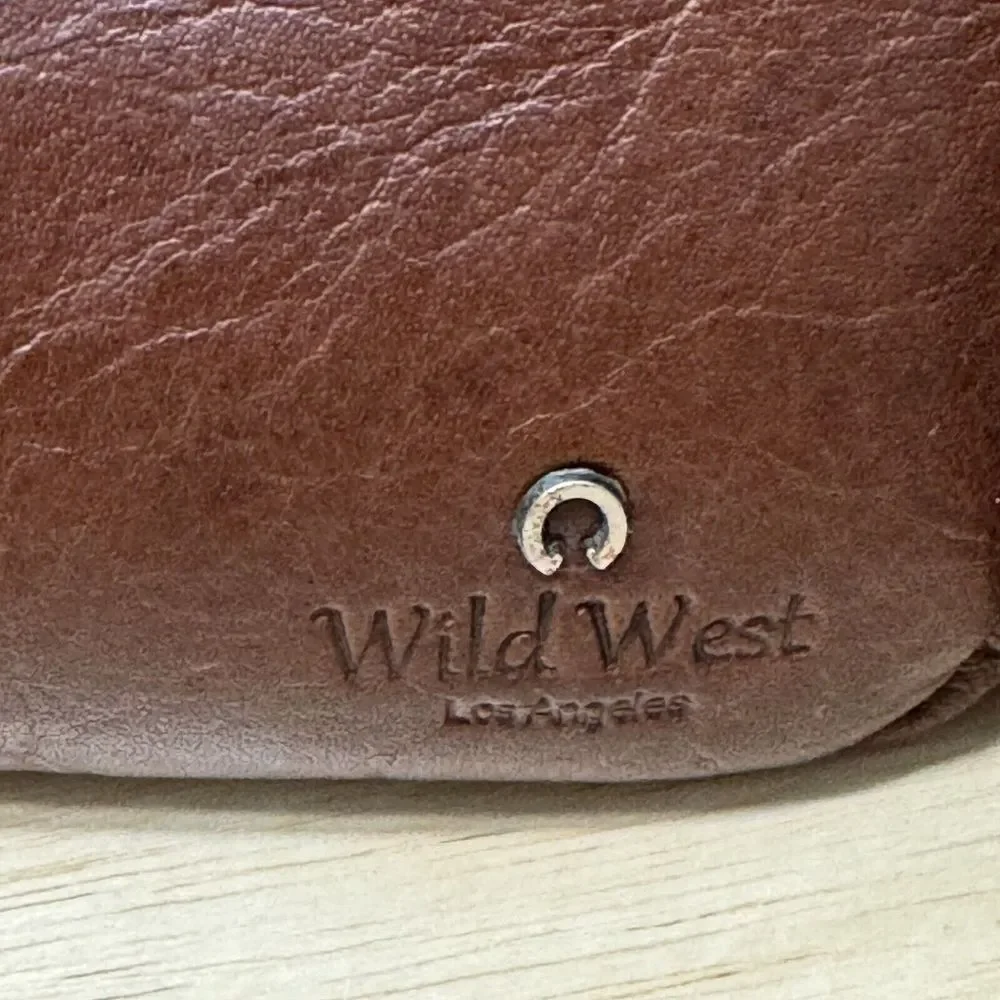 Wild West Los Angeles Leather Purse Brown‎ Shoulder Bag Green Gingham Western